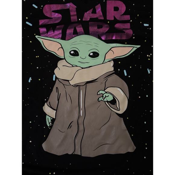 Disney Star Wars Baby Yoda Mandalorian V Neck Galaxy Print Pop Culture Tee LG - Picture 6 of 15